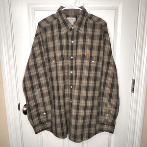 Carhartt Men's Brown Plaid Shirt. White Metallic Snap buttons. Lightweight.